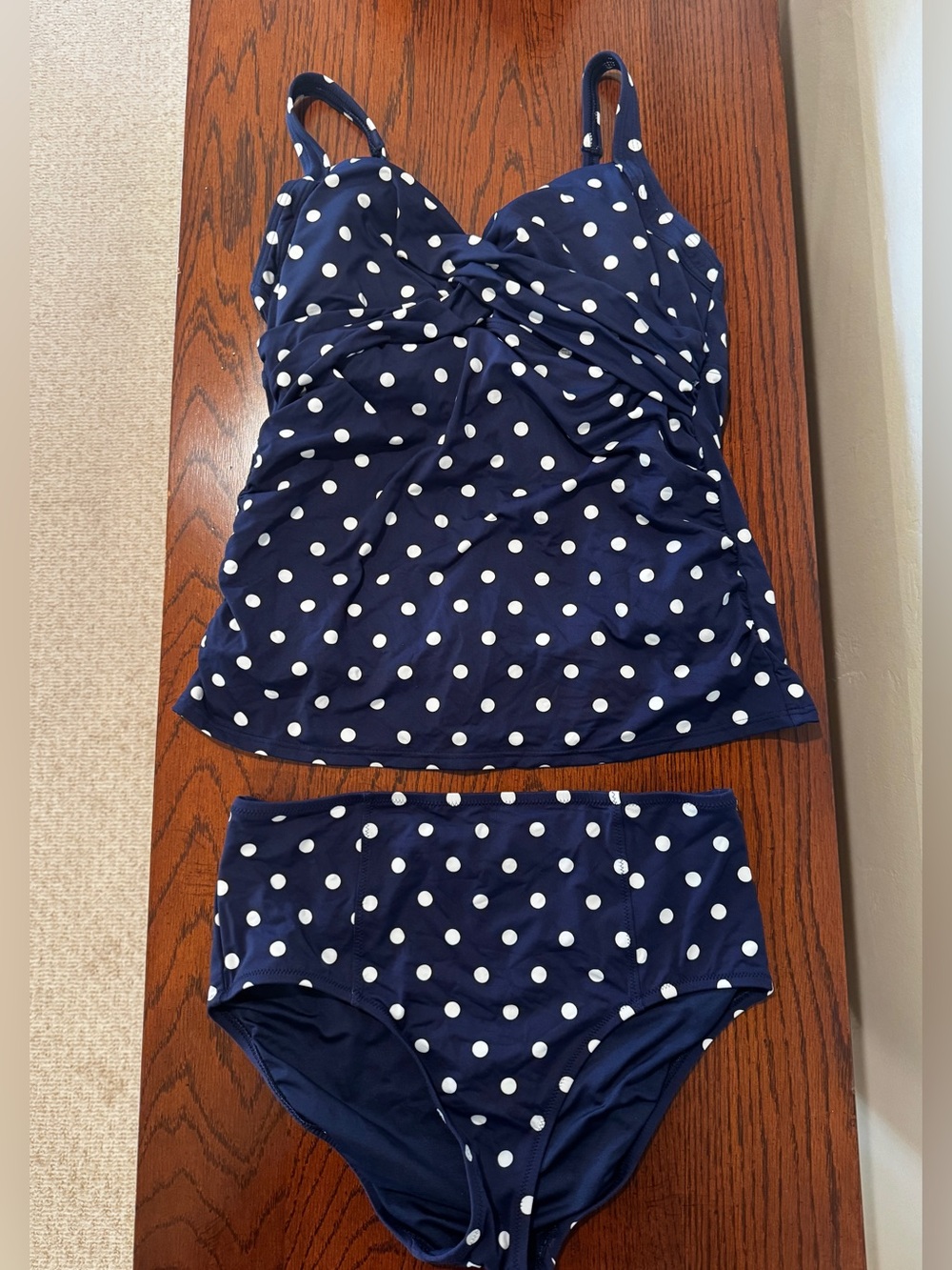Navy Polka Dot Tankini Set with White Dots